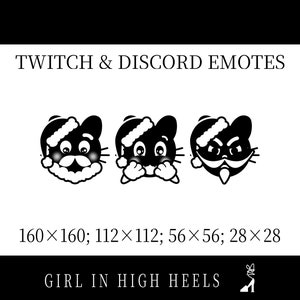 Twitch and Discord Emotes Pack (3), Christmas mood Black and White cat