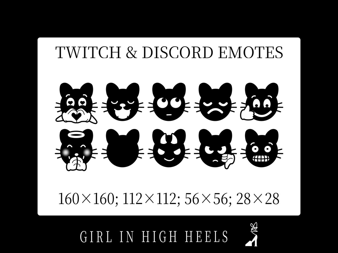 Twitch and Discord Emotes Pack 10, Black and White Cute Cat, 1st Pack Etsy