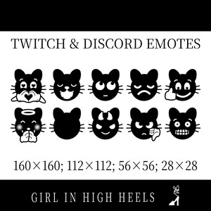 Twitch and Discord Emotes Pack (10), Black and White Cute Cat, 1st pack