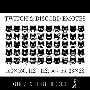 Twitch and Discord Emotes Pack (50), Black and White Cute Cat, 6th pack