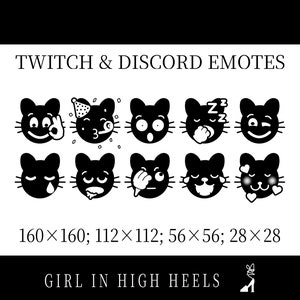 Twitch and Discord Emotes Pack (10), Black and White Cute Cat, 2nd pack