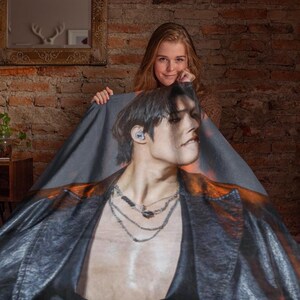 Mingi Ateez Custom Kpop Blanket, Personalized Velveteen Plush Throw, Ateez Merch, Custom Photo Blanket, Kpop Fan Gift