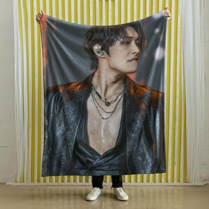 Mingi Ateez Custom Kpop Blanket, Personalized Velveteen Plush Throw, Ateez Merch, Custom Photo Blanket, Kpop Fan Gift