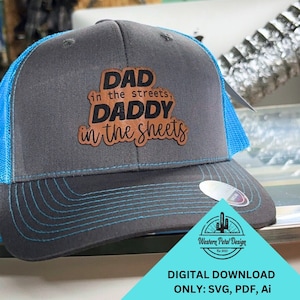 Papa in de straten-SVG | Digitaal bestand leren hoeden met patch voor lasergravure en -snijden, leuk cadeau-idee voor vader