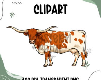 Longhorn Cow Clipart PNG | Side View Cattle Illustration | 300 DPI Transparent PNG