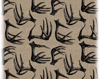 Deer Antler Seamless Pattern PNG, Hunting Digital Paper, Rustic Woodland Pattern, Camo Antler Design, 12x12 Sublimation Download