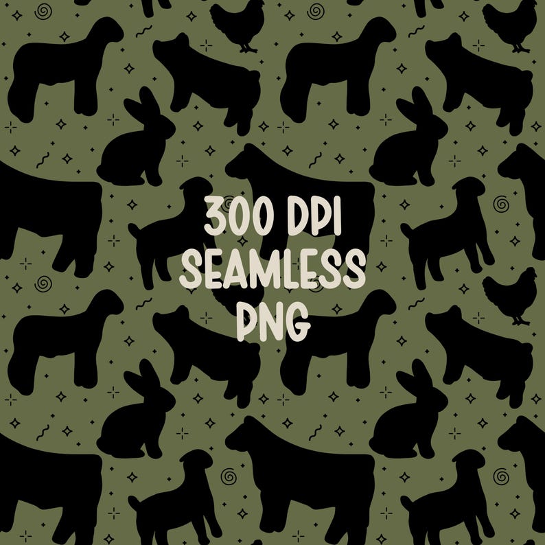 Livestock Seamless Pattern Green Farm Animals Show Barn Boho Digital ...