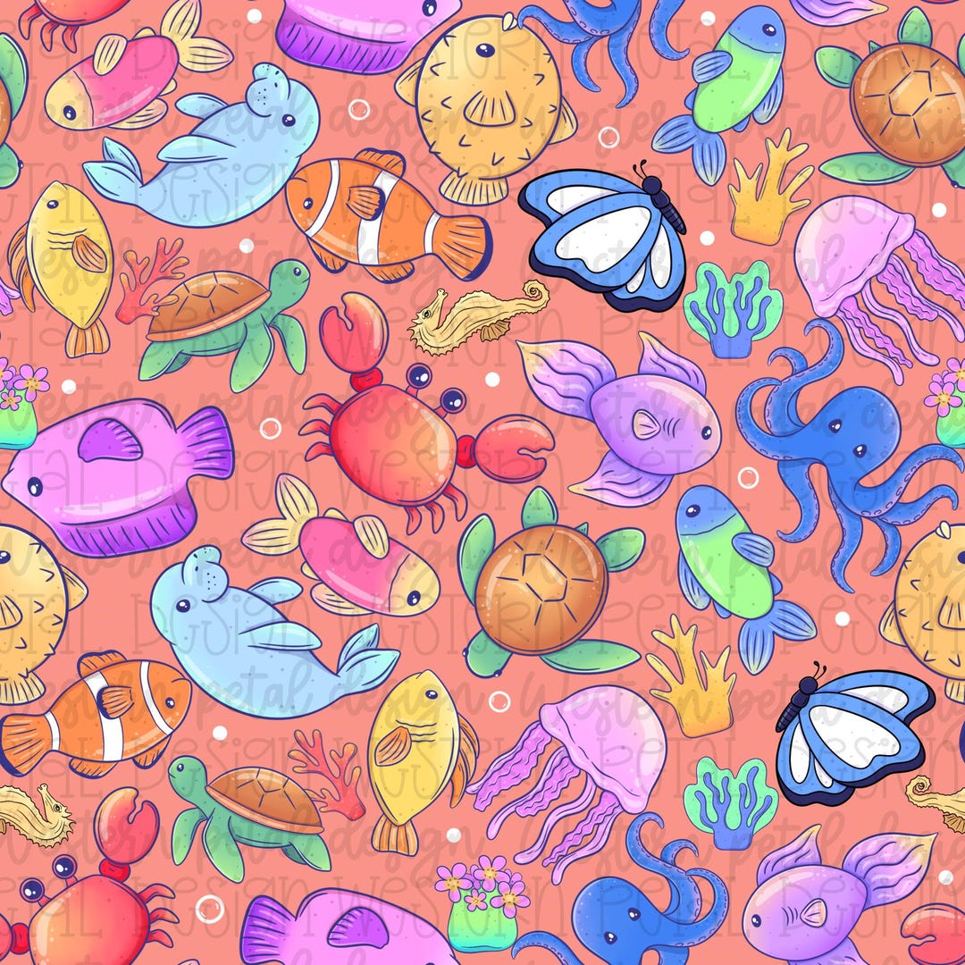 Coral Ocean Animals Seamless Pattern PNG | Sea Life Digital Paper ...