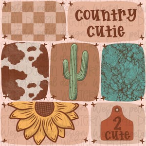 Country Cutie Western Naadloos Patroon PNG, Cowgirl Koe Print Cactus Turquoise Zonnebloem Digitaal Papier