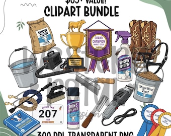 Viehzuchtschau, Clipart-Bundle PNG, Schaugangausrüstung, die Werkzeuge anpasst, Clipart, Viehschau-Set, Auszeichnungen Band Western Clipart, Digital