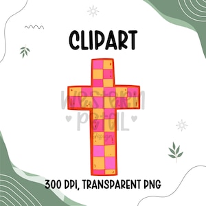 Retro tro Clipart Bundle PNG, kristen kors smiley WWJD Amen Jesus älskar dig, rosa orange trendig religiös grafik bild 4