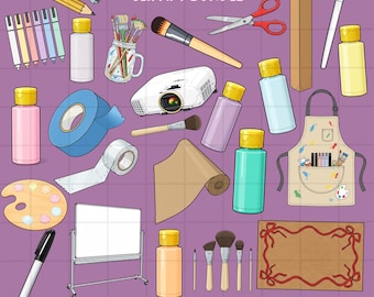 Handmålad banner clipart-paket målningstillbehör clipart banner konstnär PNG 300 DPI kommersiell användning