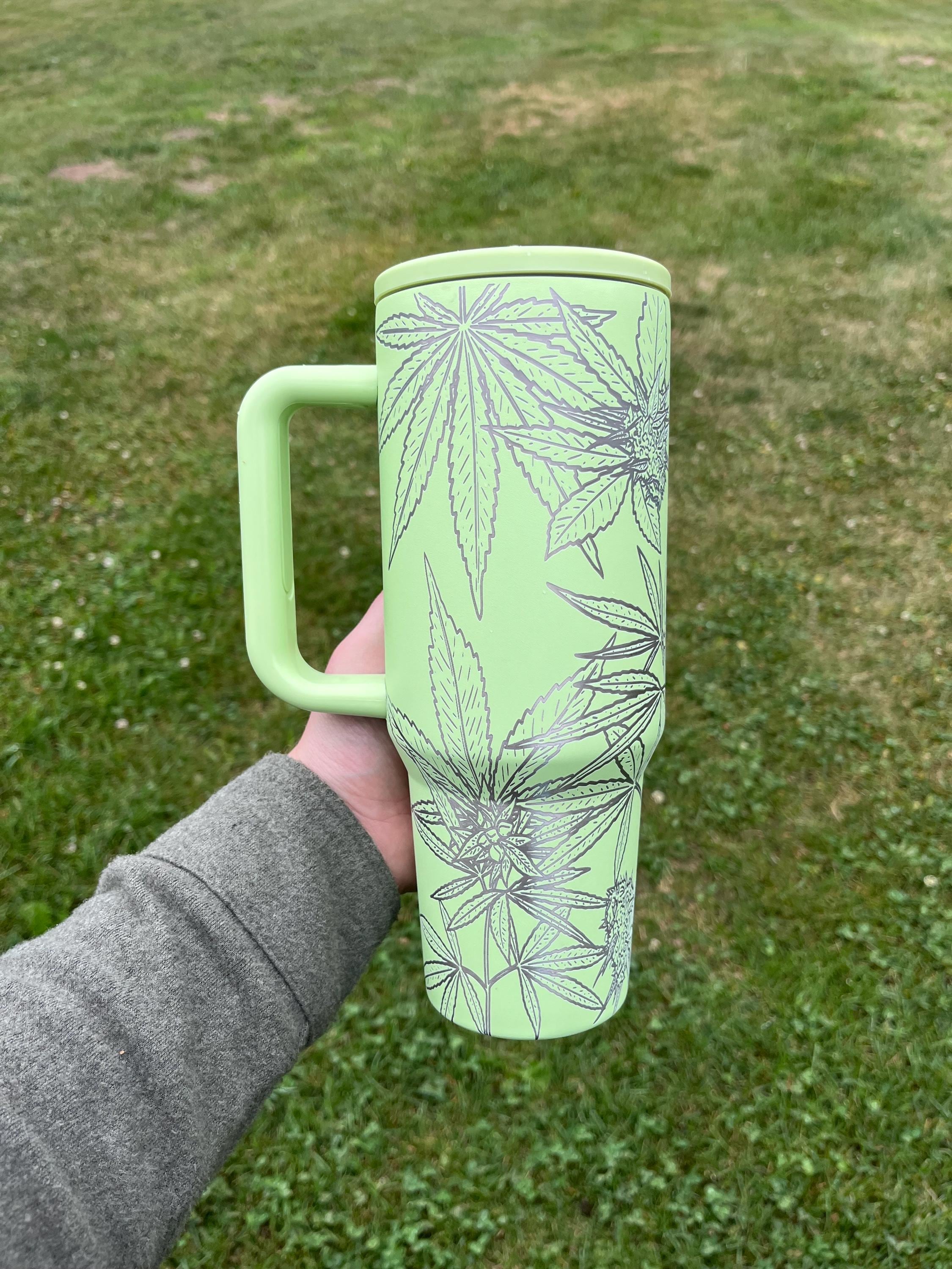 Cannabis Cup 40 oz Tumbler with Handle & No leak Lid | Weed lover Travel Mug | Insulated Stainless Steel Drinkware Gift
