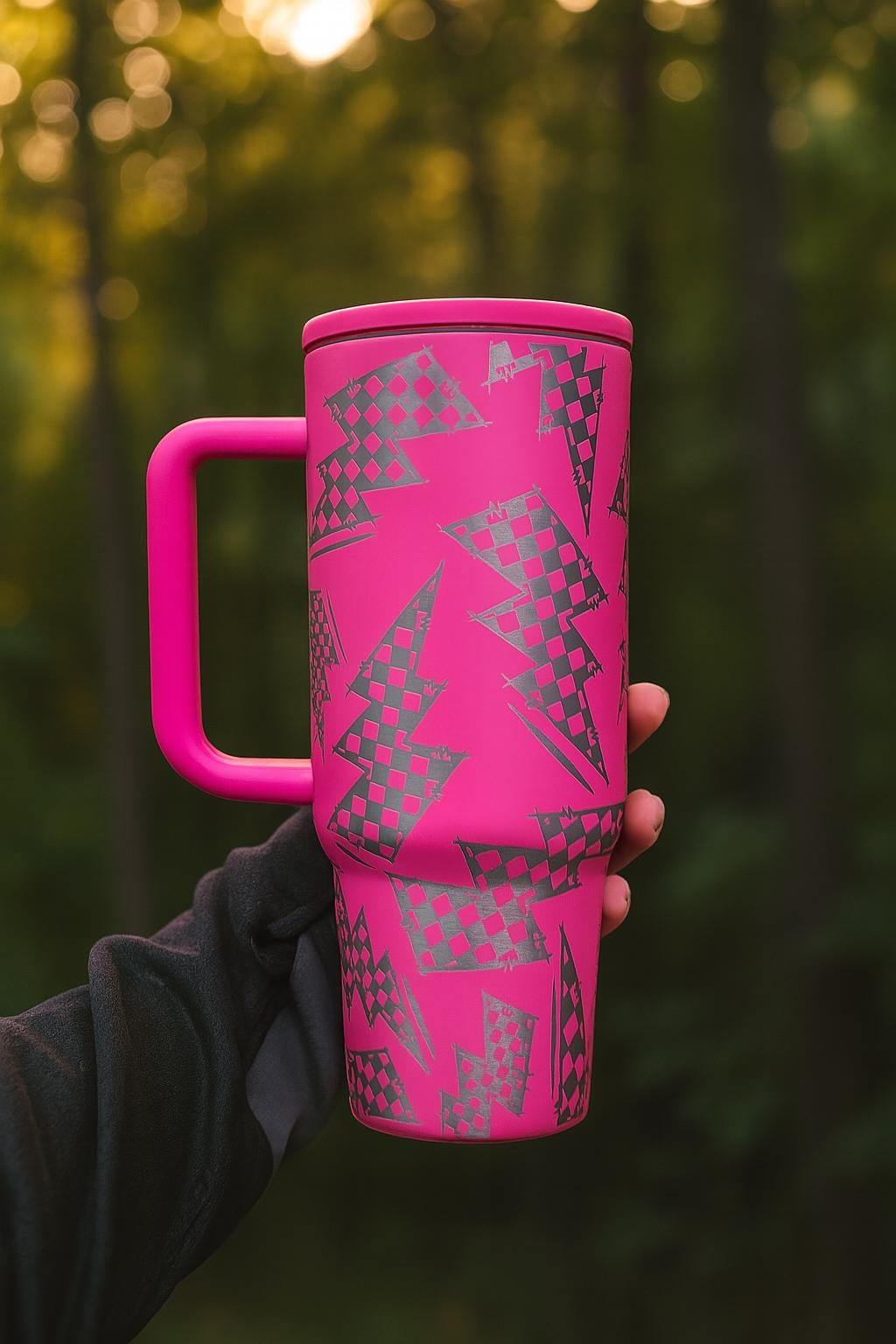 Punchy Lightning Bolt 40 oz Tumbler with Handle & No leak Lid | Hot Pink Western Travel Mug | Insulated Stainless Steel Drinkware Gift