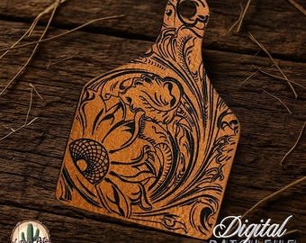 Cow Tag Digital File - Leather Tooled Cattle Tag for Laser Engraving, Instant Download for Leather Patch Hat Design
