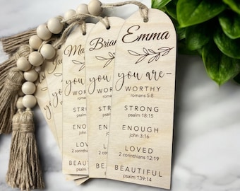 You are worthy wooden religeous arch bible bookmark with tassle for journal, book, church