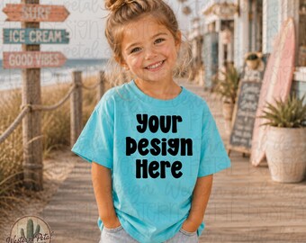 Turquoise Caribbean Rabbit Skins Mockup Kids Beach Mockup Girl Tee Mockup Coastal Toddler Shirt Mockup Trendy Summer Kids PNG