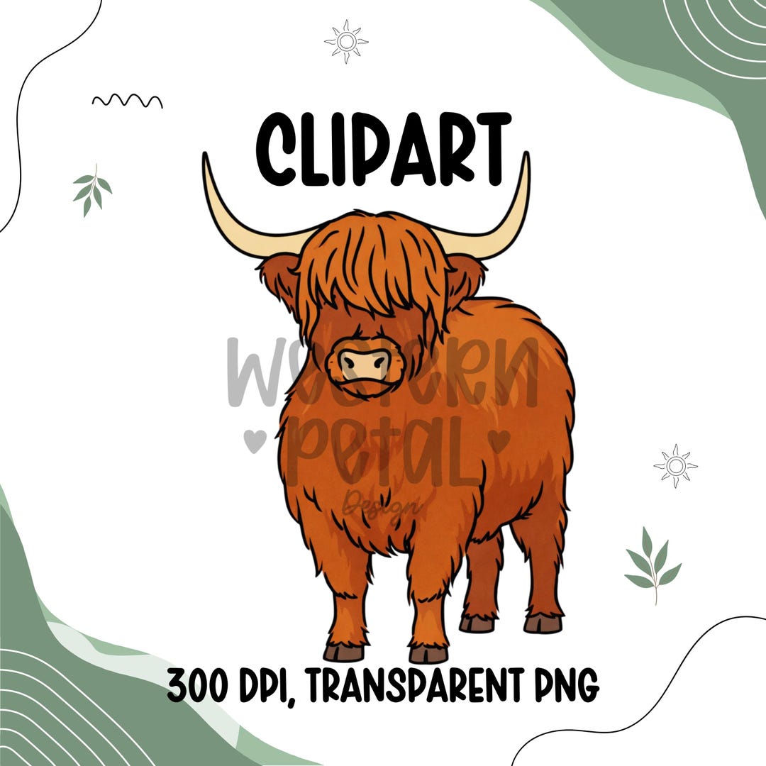 Highland Cow Clipart PNG | Longhorn Cattle Illustration | 300 DPI ...