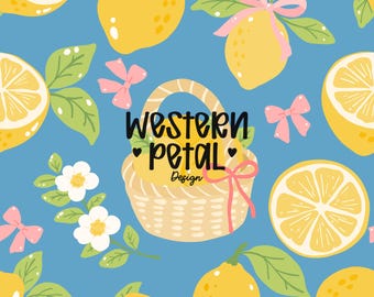 Bezszwowy wzór cytryny | Ręcznie rysowany wzór tkaniny Cottagecore (plik PNG 12x12 do pobrania)