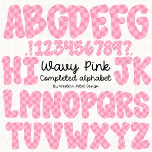 Wavy Pink Alphabet PNG Bundle | Pink Checkerboard Alpha Set | Bubble Letters | Digital Alphabet | 300 DPI Clipart