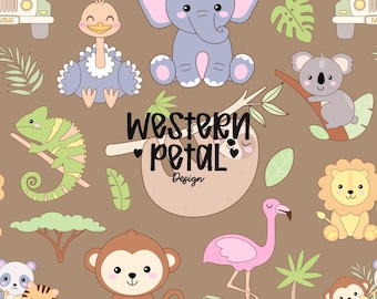 Safari Animals Seamless Pattern | Nursery Fabric Wallpaper (12x12 PNG)