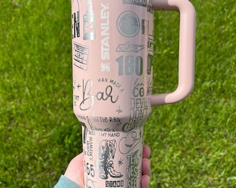 MW Protour 40 oz Stanley Tumbler - Country Singer Western Design with Handle & Straw - Country Style Travel Cup for Cold Drinks