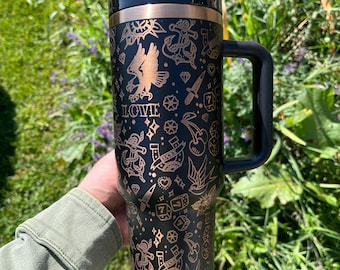 Tattoo Style Engraved Tumbler, American Traditional Flash Cup, Eagle Anchor Design Tumbler, 40 oz Travel Mug, Laser Engraved Gift
