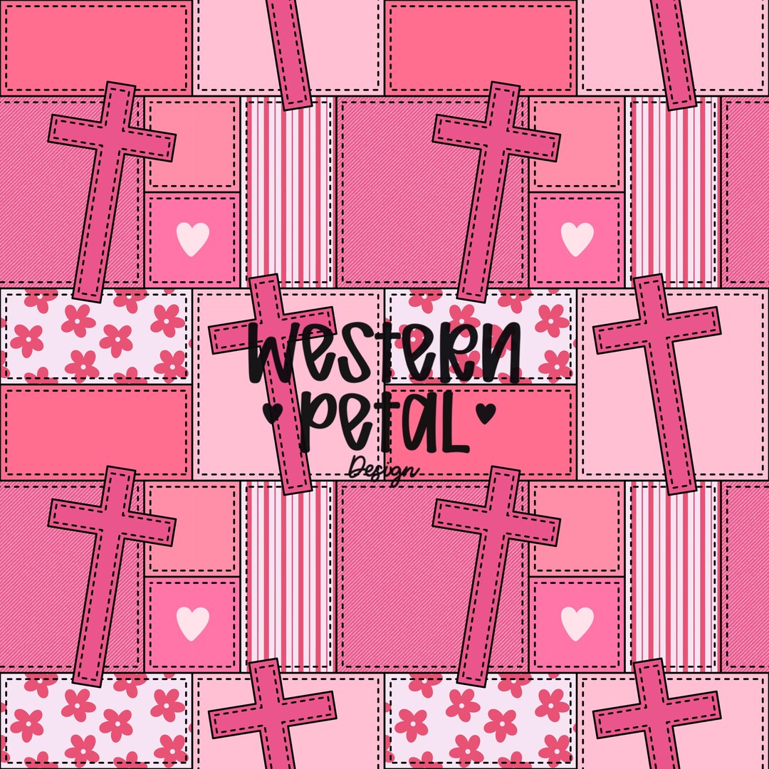 Pink Christian Pattern Pink Christian Seamless Pattern PNG, Faith Cross Patchwork Digital ...