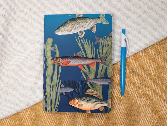 A5 Handmade Notebook with Vintage Fish Design | Soft Cover Journal