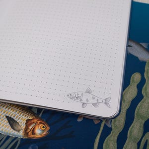 A5 Handmade Notebook with Vintage Fish Design - dot grid