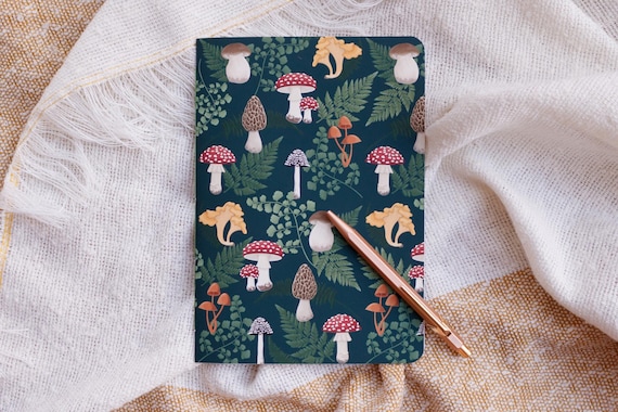 A5 Handmade Notebook with Mushroom & Fern Design | Soft Cover Journal
