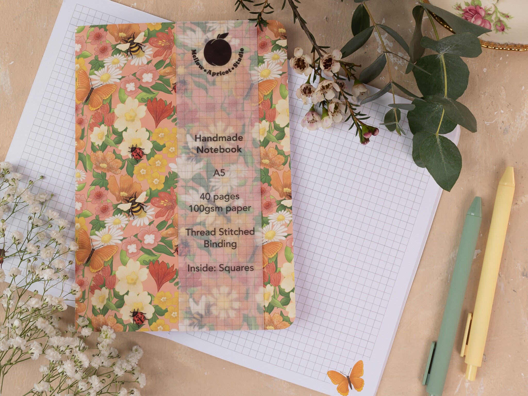 A5 Handmade Notebook With Spring Meadow Design | Soft Cover Journal ...