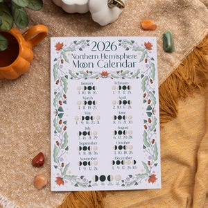2026 Moon Calendar - Illustrated Lunar A4 Wall Art - Northern Hemisphere