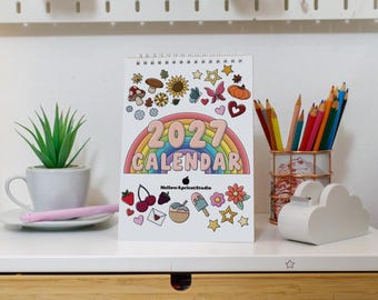 2027 Desk Calendar with Journal Prompts | Mid-year Calendar | Free-Standing A5 Planner