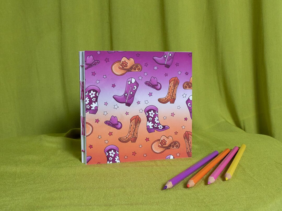 Handmade Sketchbook With Howdy Design | Square Hardcover Open Spine ...
