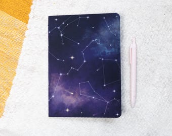 A5 Handmade Notebook with Cosmic Design | Soft Cover Journal | Dot Grid Ruled Squares Blank Inners
