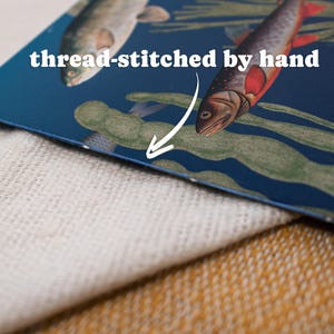 A5 Handmade Notebook with Vintage Fish Design - thread- stitched by hand