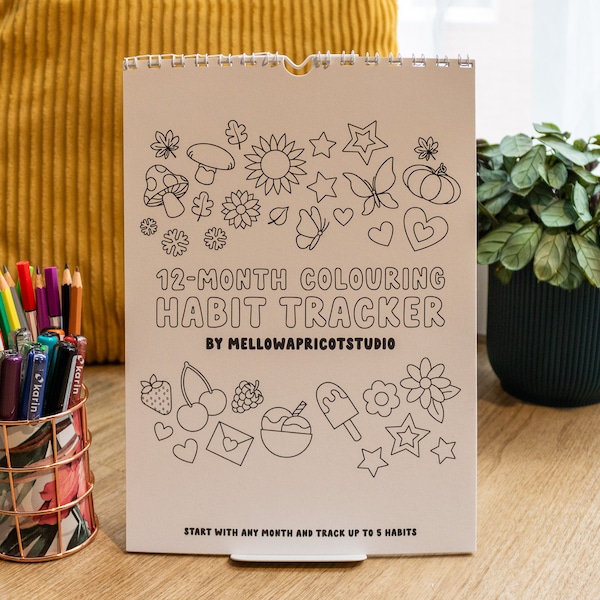 12 Monate Coloring Habit Tracker mit Journal Prompts | A4