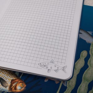 A5 Handmade Notebook with Vintage Fish Design - squares