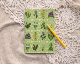 A5 Handmade Notebook with Spring Foraging Design | Soft Cover Journal | Ruled, Dot Grid, Squares & Blank