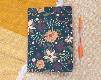 Notebook with Autumnal Floral Design | A5 Handmade Soft Cover Journal