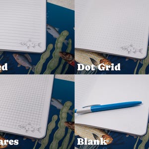 A5 Handmade Notebook with Vintage Fish Design - inner options: ruled, dot grid, squares and blank