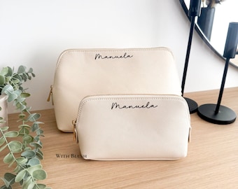 Borsa da toilette di lusso con nome | Borsa per il trucco personalizzata | Custodia da viaggio | Personalizzato | Regalo | Custodia per accessori piatta aperta | Borsa per cosmetici da donna