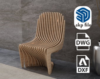 3D gebogen houten stoelontwerp | Digitale abonnementen in SKP-, DWG- en DXF-indeling