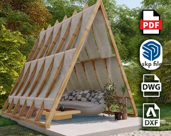 Modern tuinhuisje met A-frame ontwerp pdf-, SKP-, DWG- en DXF-plannen