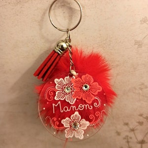 porte clés pompon prénom personnalisé dessins faits main porte clés personnalisable cadeau personnalisé cadeau mariage maitresse kiné image 3