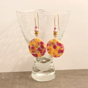 Orange fuchsia acetate drop earrings - wedding earrings - women&#39;s gift - gift for her - colorful earrings