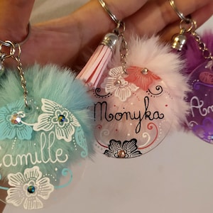 pompom key ring personalized first name handmade designs customizable key ring personalized gift wedding gift mistress physiotherapist