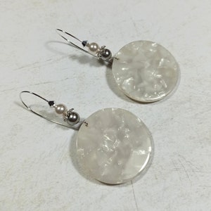 White acetate silver dangle earrings - wedding earrings - women&#39;s gift - gift for her - colorful earrings