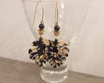 Schwarzgoldene Blatt-Ohrringe aus Acetat – Hochzeitsohrringe – Geschenk für Frauen – Geschenk für sie – bunte Ohrringe